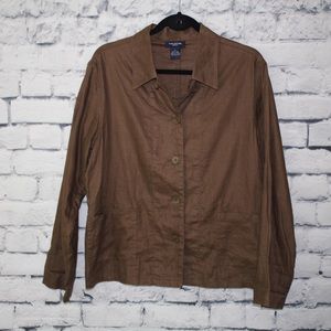 100% Linen Brown Button Down Top